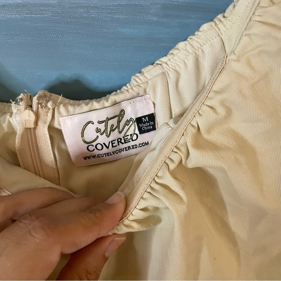 Cutely Covered Beige Long Sleeve Off Shoulder Midi Dress - Picture 10 of 14